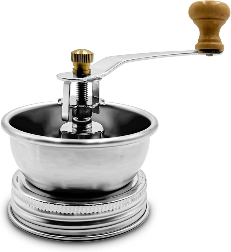 ByteX Stainless Steel Coffee Grinder Lid Attachment for Regular Mouth Mason Jars - Manual Crank Burr Grinder for Fresh Coffee, Ideal for Camping, Home Barista, Rust Proof Ceramic Mechanism - Image 1